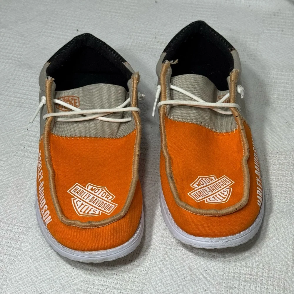 Hey‎ Dude Harley-Davidson Kids Sneakers in Orange and Black Size 4 Women 6